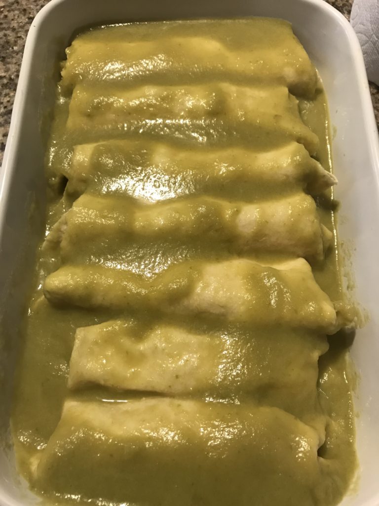 green chili enchilada sauce on chicken enchiladas