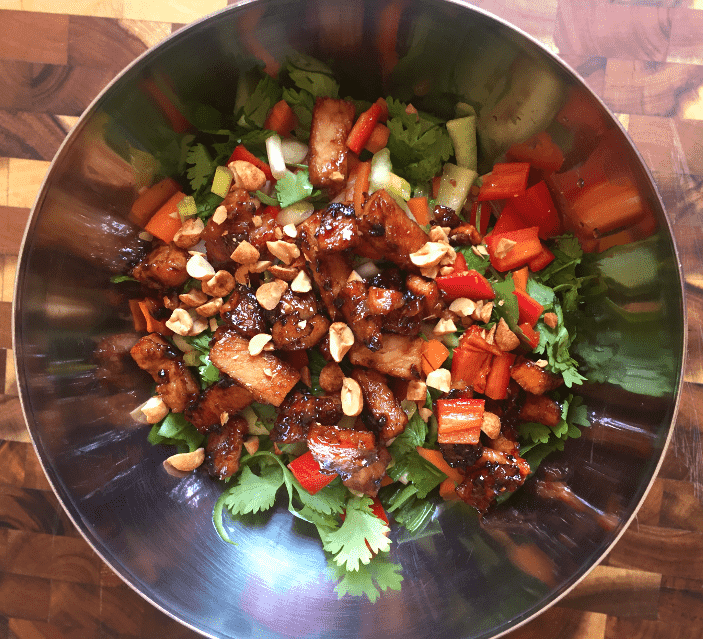 Vietnamese zoodle salad with caramelized pork 