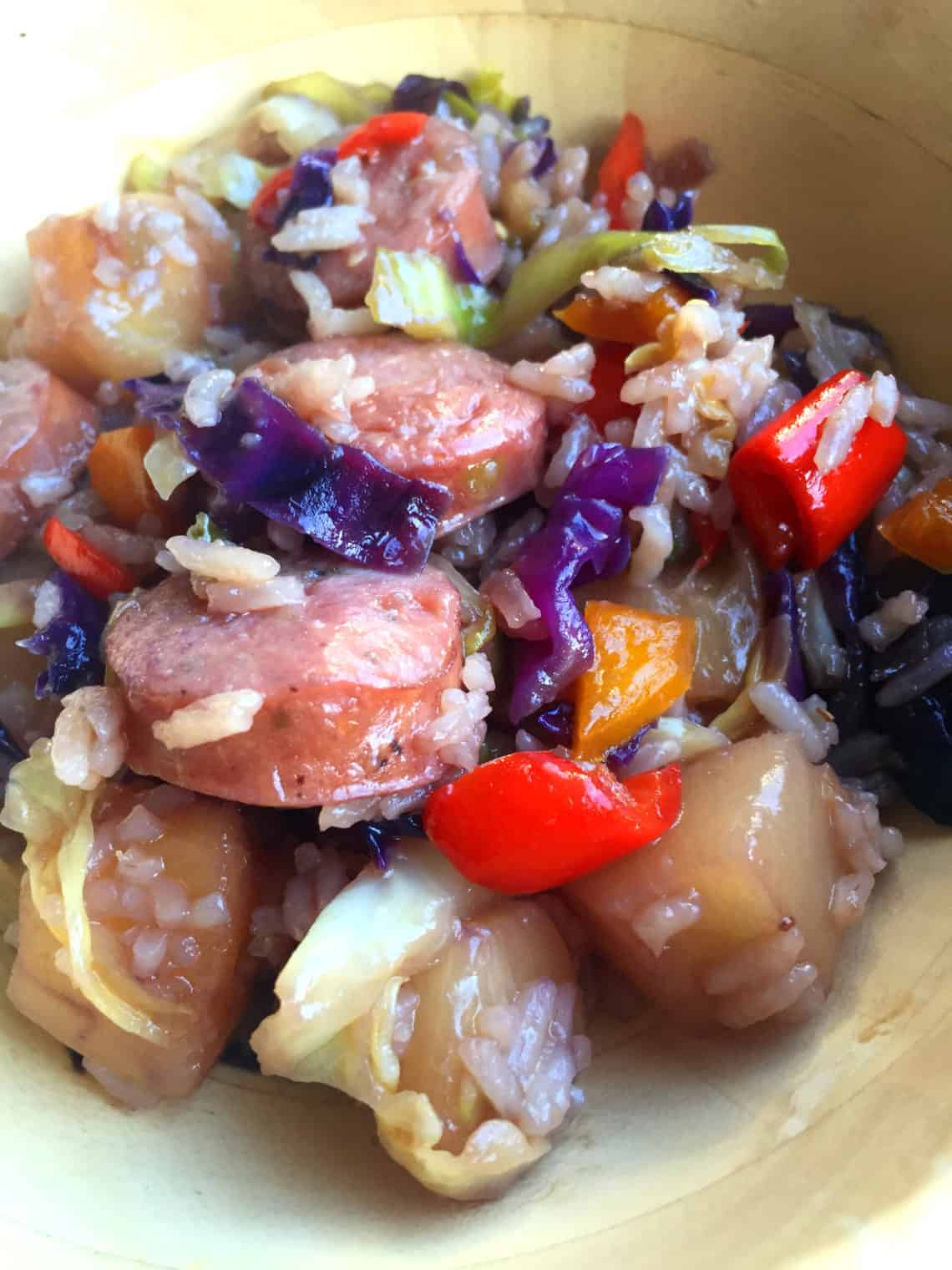 Sausage and cabbage stir fry - FlyPeachPie