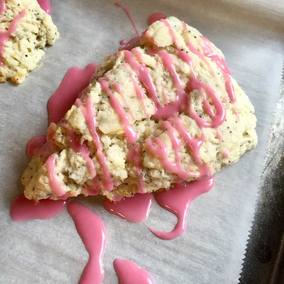 lemon pomegranate glazed lemon poppy seed scones 