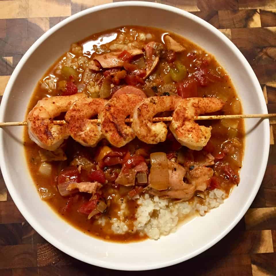 smoked chicken, sausage and shrimp gumbo