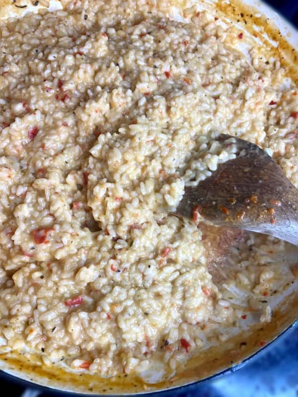 Roasted Red Pepper Pesto Risotto - FlyPeachPie