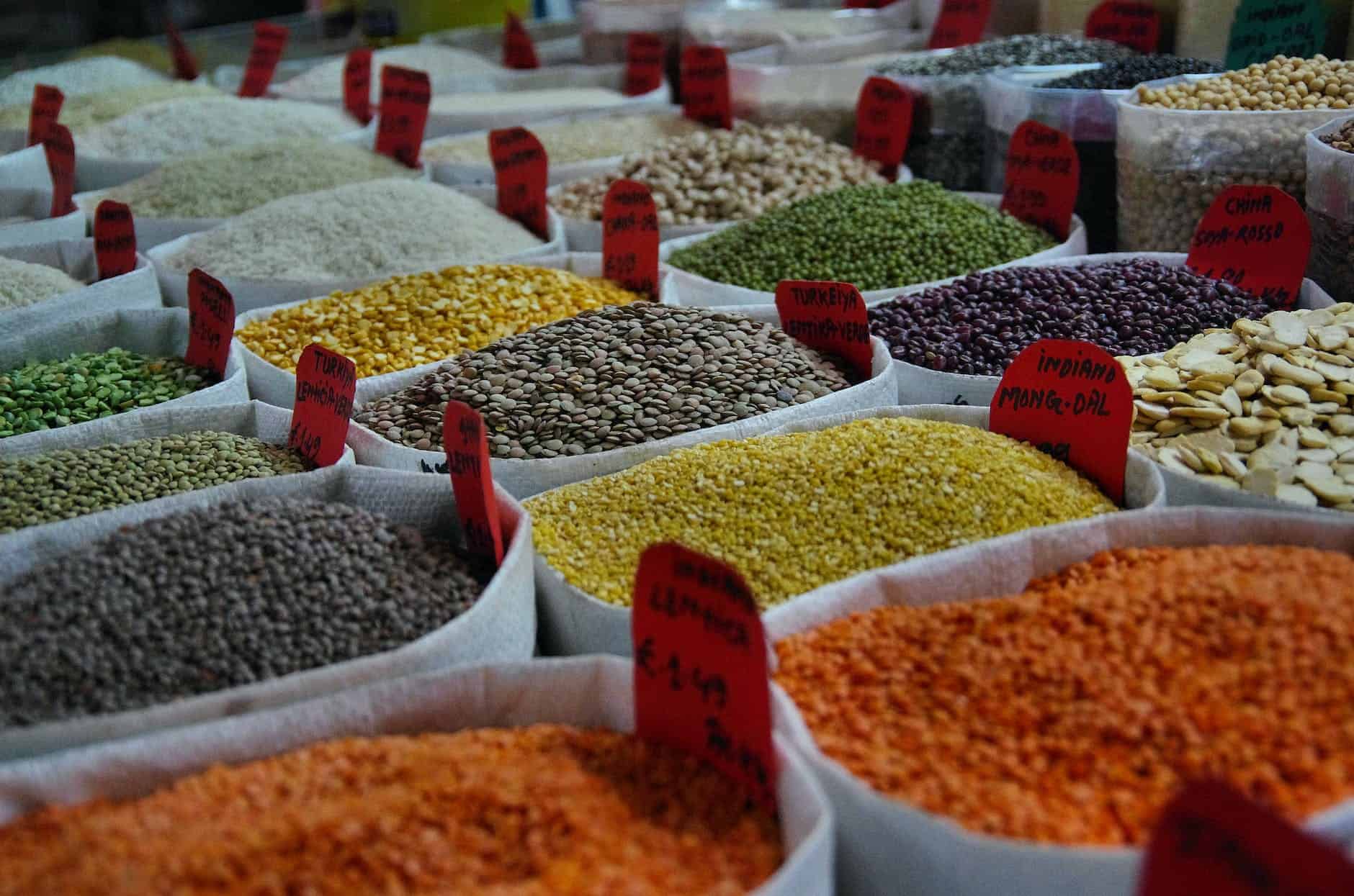 assorted color beans in sack