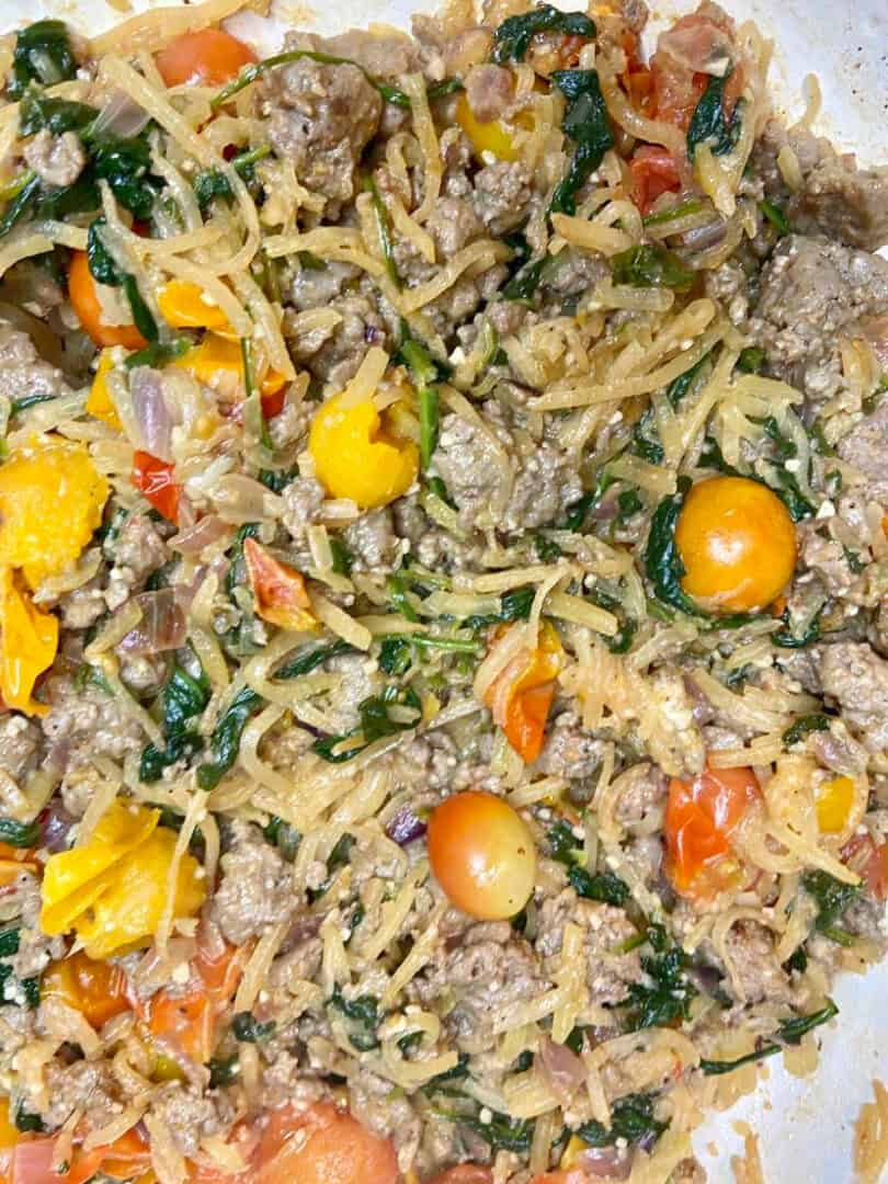 Kohlrabi Pasta with Sausage and Feta - FlyPeachPie